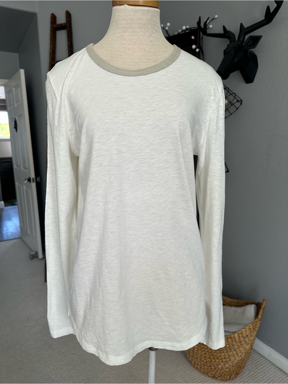 J. Crew Long Sleeve Tee White with Silver Trim size large